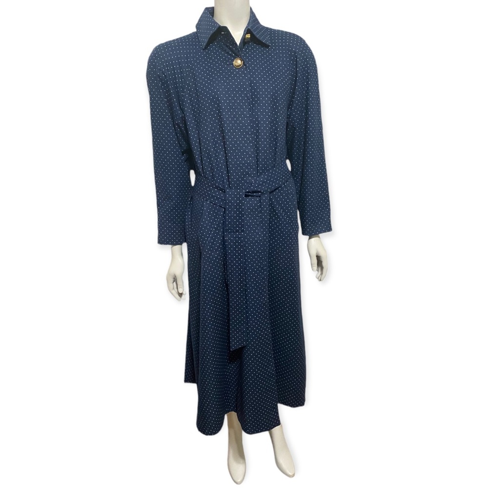 AQUASCUTUM Vintage Blue White Polka Dot H.M. Queen Elizabeth Trench Long Coat XL - Picture 1 of 12